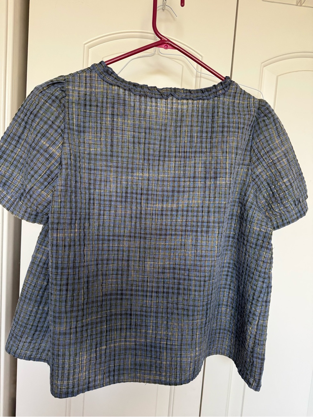 Blue Ruffle-Trim Button Front Women's Top - Picture 6 of 9